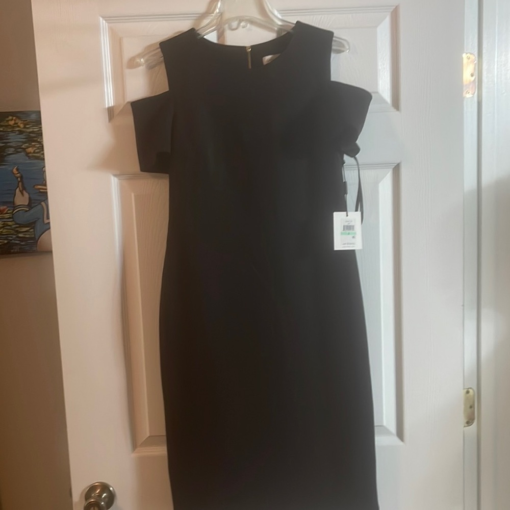 Black sheath dress open shoulder